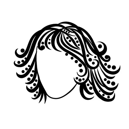 Black and white hair salon icon in brush drawing style.のイラスト素材