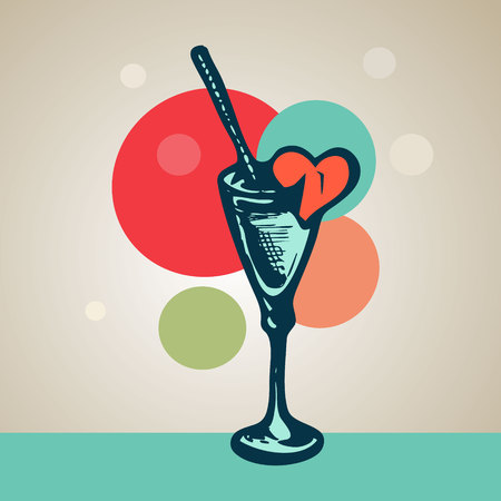 Hand-painted glass with cocktail straw and a broken heart.のイラスト素材