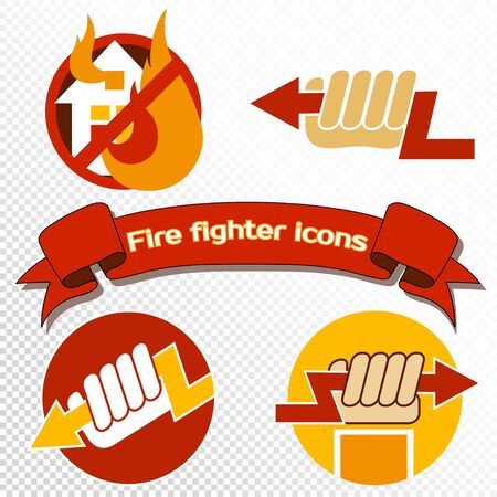 Set of fire-protect symbols with a hand holding lightning and fired house. eps-10のイラスト素材