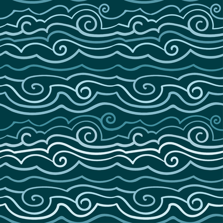 vintage simple vector pattern of waves, lines drawn in blue, teal tones. Eps-8のイラスト素材