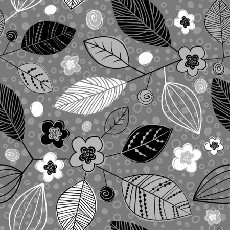 Vector seamless pattern with greyscale silhouettes of leaves. Pattern of simple hand drawn leaves. Eps-8のイラスト素材