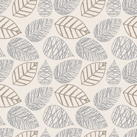 Vector seamless pattern with silhouettes of leaves. Pattern of leaves vintage style.のイラスト素材