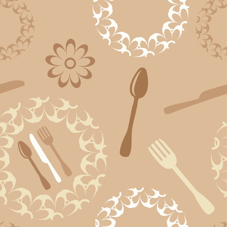 Vector seamless pattern with knives, forks, spoons and plates. Eps-8のイラスト素材