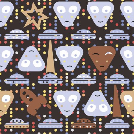 Simple aliens and UFO in vintage style.のイラスト素材