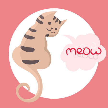 Vector color illustration of the hand drawn sketch of cat with text meow in cloud form speech bubble.Cartoon cat character.のイラスト素材