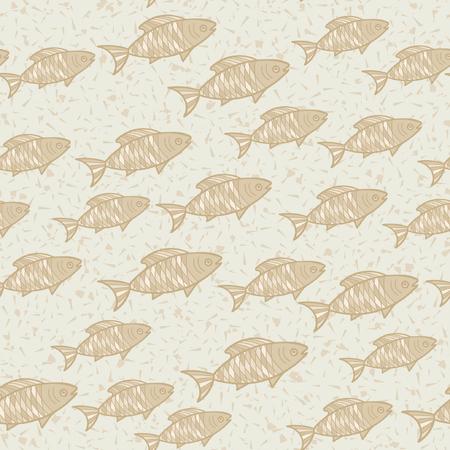 Vector seamless background on beige colors with hand drawn fish. Eps-8のイラスト素材