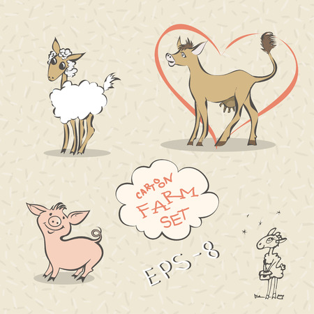 Hand drawn doodle vector farm animals set.のイラスト素材