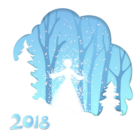 Snow girl in winter forest vector illustration.のイラスト素材
