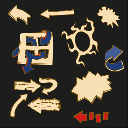 Hand drawn vector design elements. Arrow set on dark background illustration.のイラスト素材