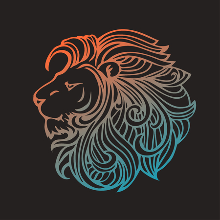 Ethnic patterned ornate hand drawn head of lion. Black and white doodle vector illustration sketch for tattoo, poster, print or t-shirt.のイラスト素材