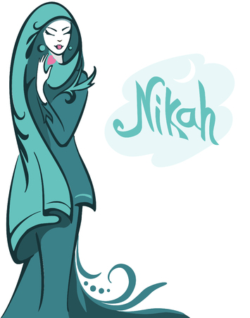 Muslim beautiful woman Wearing Veil or Scarf with Cartoon Character Vector Illustrationのイラスト素材