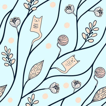 Seamless background with a pattern of geometric flowers. Floral background. Summer background with the plant design in the Scandinavian style.のイラスト素材