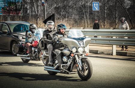 Ulyanovsk, Russia - April 29, 2018. Motorcyclists at the meeting dedicated to the opening of riding seasonのeditorial素材