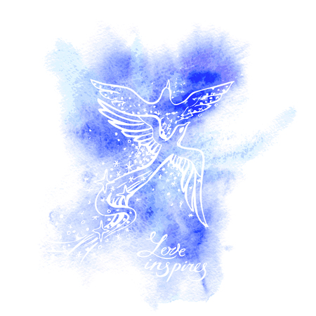 Two fairy-tale birds in love dance in the sky. Flight of soulのイラスト素材