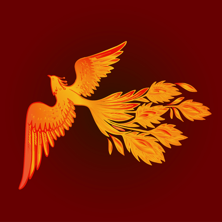 Phoenix Fire bird illustration and character design.Hand drawn Phoenix tattoo Japanese and Chinese style,Legend of the Firebird is Russian fairy tales and it is creature from Slavic folkloreのイラスト素材