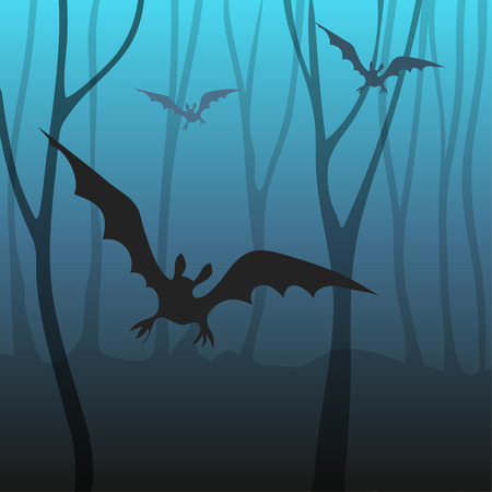 Halloween background.Spooky forest with bats flying.のイラスト素材