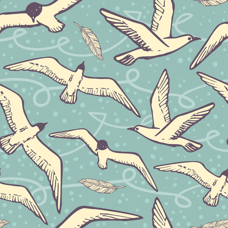 Seamless background with flying Sea Bird and Seagull Vector Illustrationの写真素材