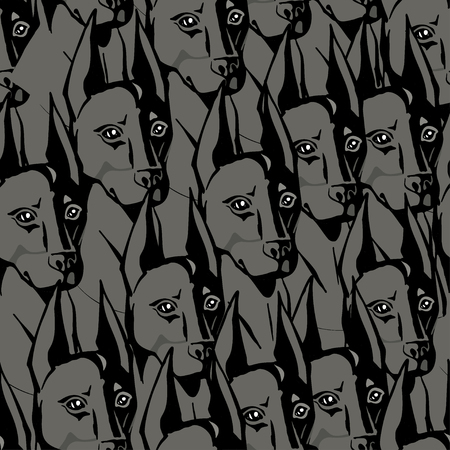 Vector seamless background with hand drawn black dobermansの写真素材