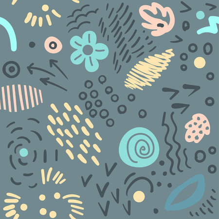 Seamless abstract floral pattern with brush stroke leaves and flowers. Scandinavian stile.のイラスト素材