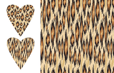 Ethnic leopard texture and Distressed ikat pattern and Vector heart shape with wild printのイラスト素材
