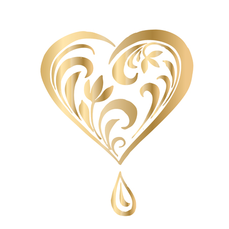 Ornate vector heart in Victorian style. Elegant element for logo design, place for text. Lace floral illustration for wedding invitations, greeting cards, Valentines cards. Golden luxury illustration.のイラスト素材