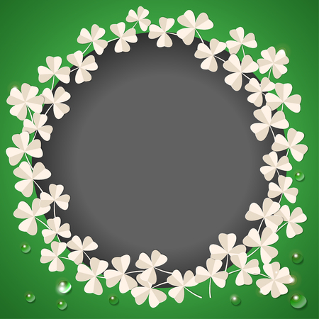 St. Patricks Day card. Wreath with clover leaves on green background with water drops for greeting holiday design with space for text. Vector illustration. Eps-10のイラスト素材