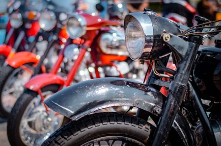 Ulyanovsk, Russia - July 27, 2019. fragment of a vintage motorcycle.