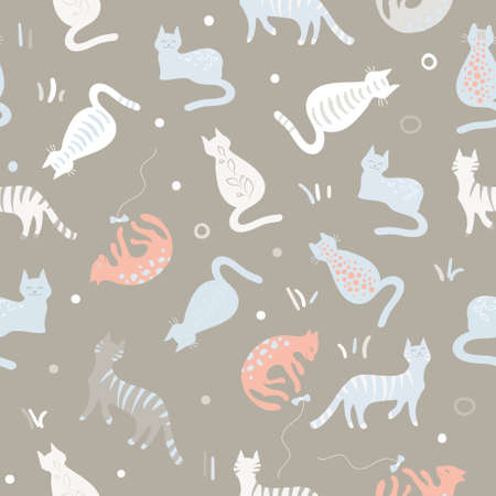 Simple cute color cats pattern. Vector illustrationのイラスト素材