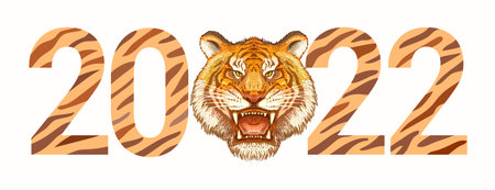 Inscription 2022 and the head of a tigerのイラスト素材