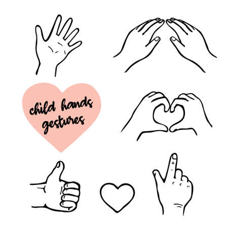 Set of child hands gestures Isolated on white background.のイラスト素材