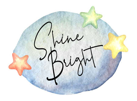 watercolor drawing of Shine Bright lettering with stars
