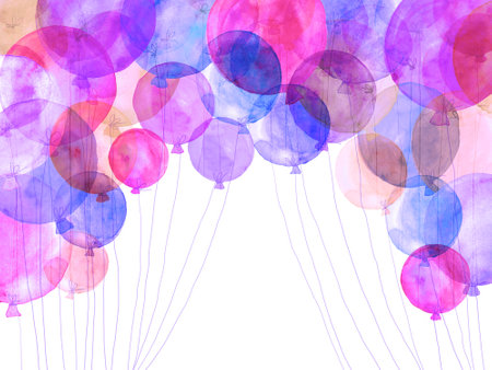 watercolors ballons red yellow blue and greenの写真素材
