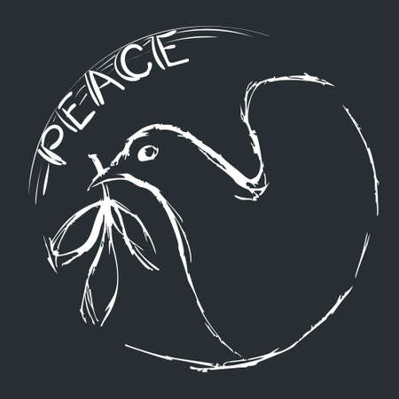 Vector drawing of a dove of peace on a dark background. Grungeのイラスト素材