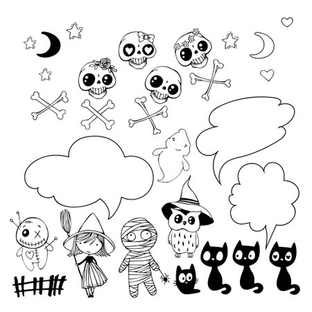 Set of silhouettes of Halloween on a white background. Vector illustrationのイラスト素材