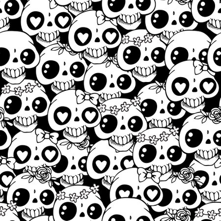 Black and white seamless vector background with cheerfulのイラスト素材