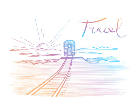 A departing train against the background of the sun, a concept of travelのイラスト素材