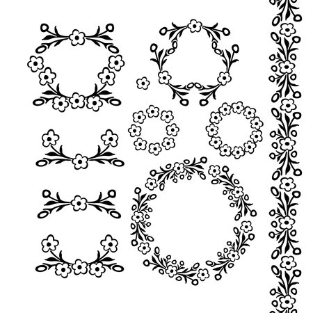 Black and white simple floiral frame. Vector setのイラスト素材