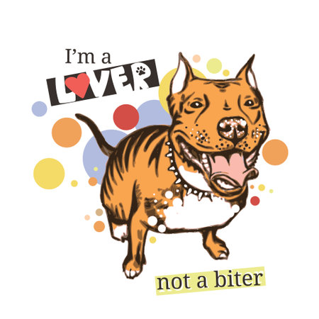 Bright vector sketch of a smiling pit bull with inspiration I m a lover, not a biterのイラスト素材