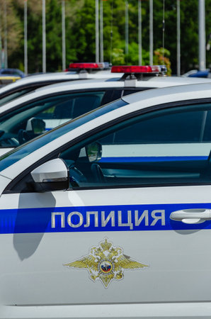 Police cars on the streets of the city of Ulyanovsk, Russiaのeditorial素材