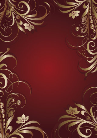 Golden design with floral pattern on red baseのイラスト素材