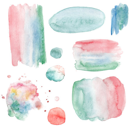 A set of pink-green watercolor spots.の写真素材