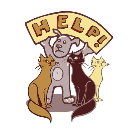 Dog and cats asking for help.のイラスト素材
