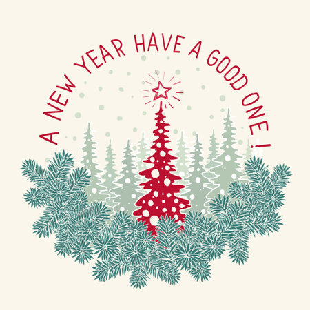 Christmas and New Year Vector greeting card with spruce branch tree.のイラスト素材