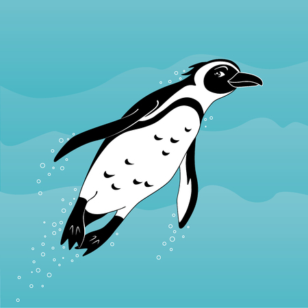 Vector illustration of cute cartoon african penguin swimming in the sea.のイラスト素材