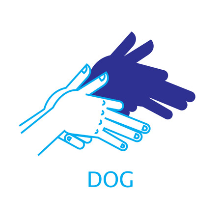 Shadow Hand Puppet Dog. Illustration of Shadow Hand Puppet Isolated on a White Background. Shadow Theatre. Icon of Shadow Hand Puppet Dog in Mix Style - Thin Line and Flat.のイラスト素材