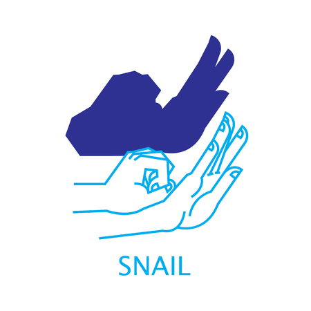 Shadow Hand Puppet Snail. Illustration of Shadow Hand Puppet Isolated on a White Background. Shadow Theatre or Shadow Play. Icon of Shadow Hand Puppet Snail in Mix Style - Thin Line and Flat.のイラスト素材