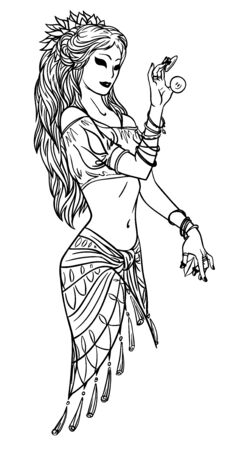 Illustration of Tribal Dancer or Indian Dancer Girl in Hand Drawn Style.のイラスト素材