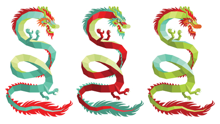 Illustration of Modern Polygonal Chinese Dragon for Your Design.のイラスト素材