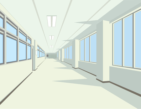 Interior of school hall or corridor in flat style for your artwork or design.のイラスト素材