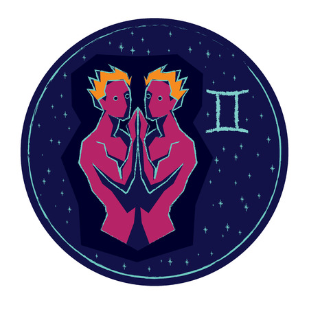 Zodiac sign Gemini on night starry sky backgroundのイラスト素材